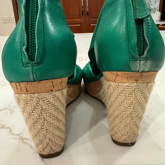 Cole Haan Nike Air Green Leather Espadrille Wedges SZ 8 - Picture 5 of 12